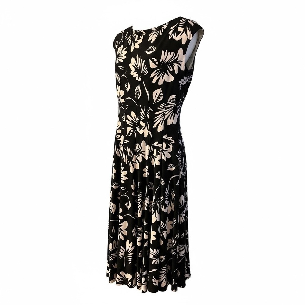 Lauren Ralph Lauren Black White Floral Midi Dress Size 4 Sleeveless